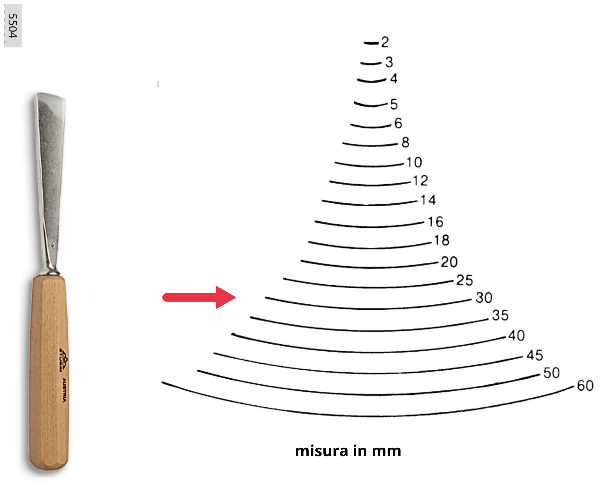 Stubai 500530 Sgorbia per Scultori, Modello 5, 30 mm