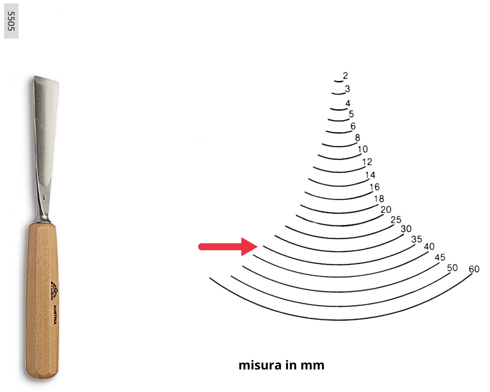 Stubai 523435 Sgorbia per Scultori con Manico, Modello 34