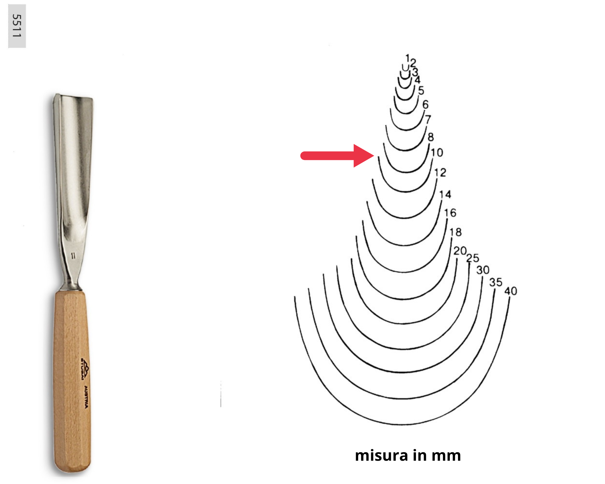 Stubai 520530 Sgorbia per Scultori con Manico, Modello 5, 30 mm