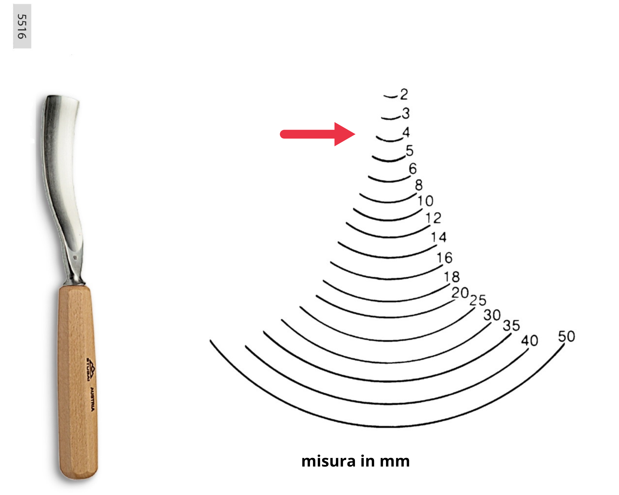 Stubai 524016 Sgorbia Per Scultori Modello 40 Da 16 Mm Con Manico - Utensile Intaglio Legno Di Alta Qualità - 5