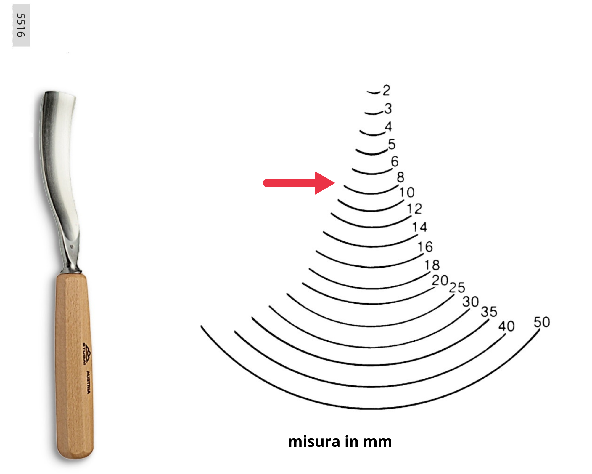 Stubai 524016 Sgorbia Per Scultori Modello 40 Da 16 Mm Con Manico - Utensile Intaglio Legno Di Alta Qualità - 2