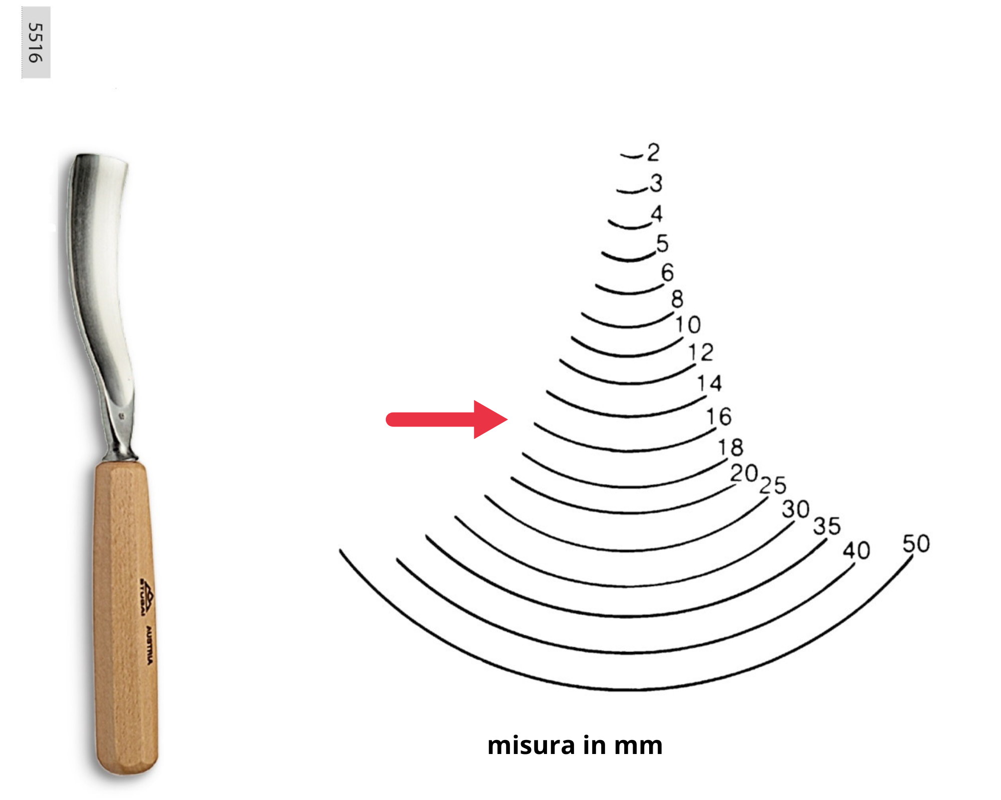 Stubai 520530 – Sgorbia Per Scultori Con Manico, Modello 5, Larghezza 30 Mm – Utensile Da Intaglio Professionale Made In Italy (Qualità Da Oltre 100 Anni)