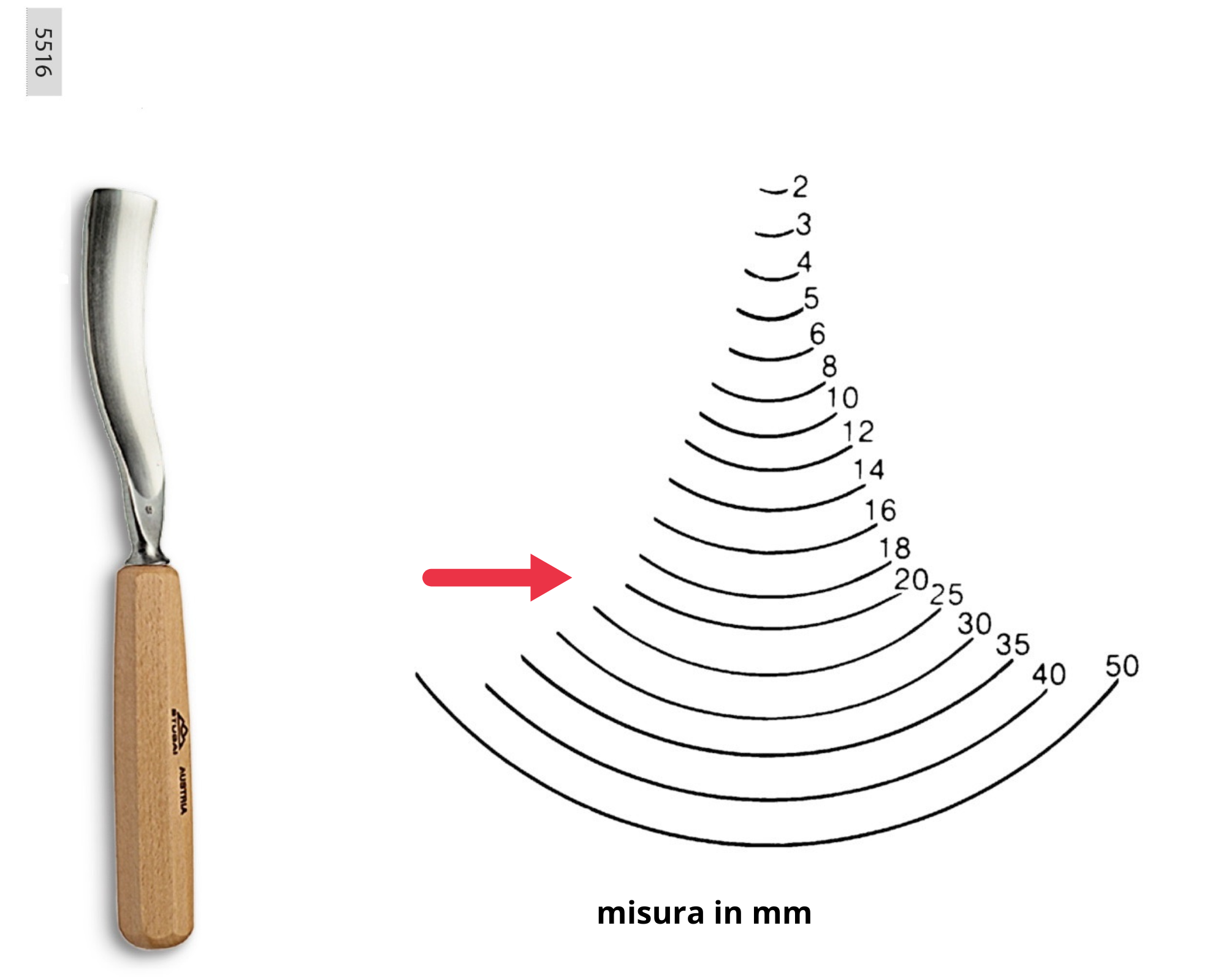 Sgorbia Per Scultori Stubai Modello 10 - Larghezza 30mm, Con Manico, Per Intaglio Legno - Foto 5