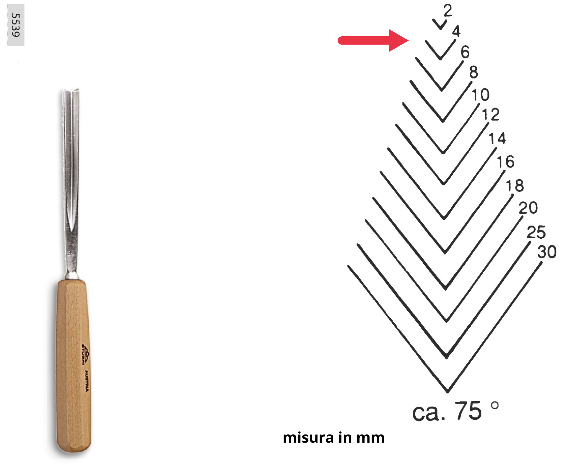 Stubai 522160 Sgorbia per Scultori con Manico, Modello 21, 60 mm