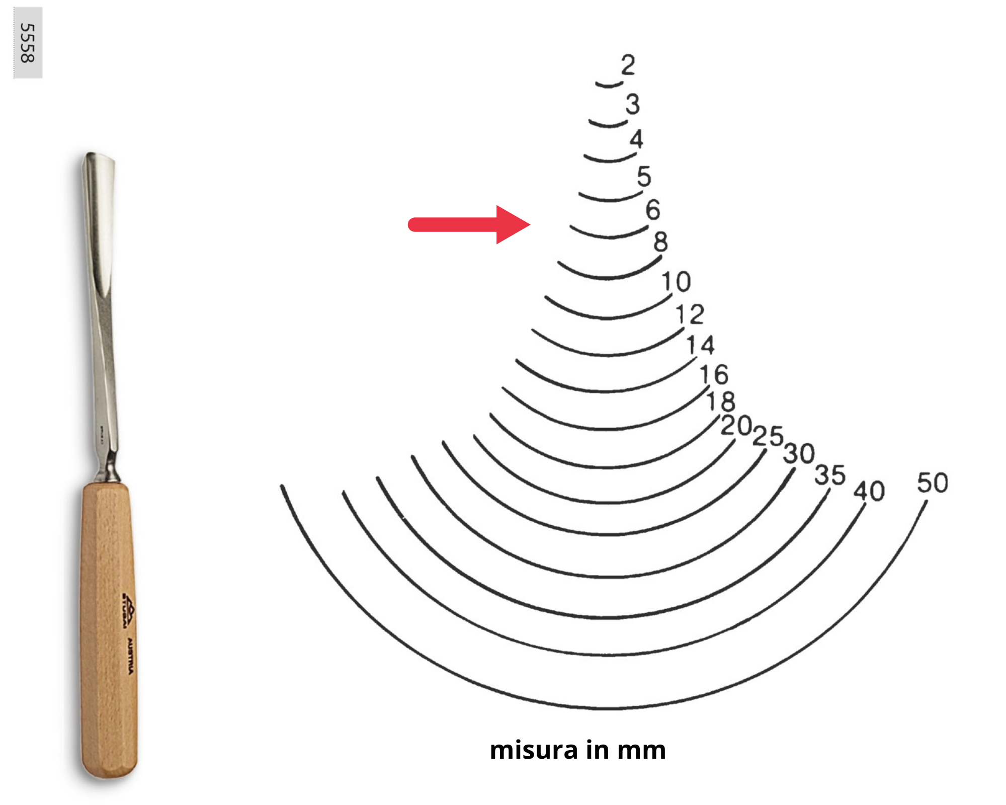 Stubai 521118 Sgorbia per Scultori con Manico, Modello 11, 18 mm