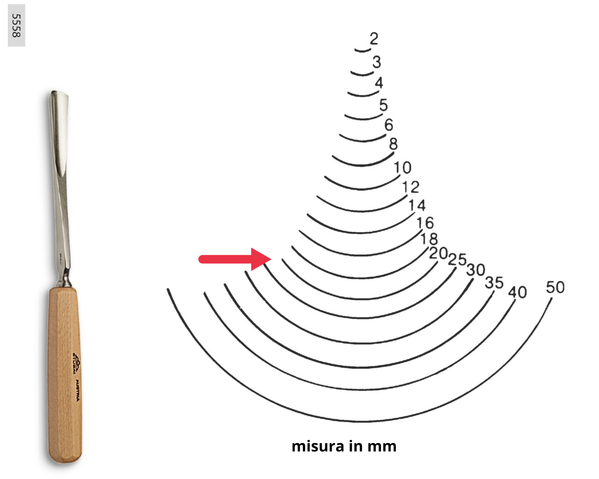 Sgorbia Per Scultori Stubai Modello 8 - Lama 18 Mm Con Manico - Per Intaglio Legno E Artigianato - Foto 8
